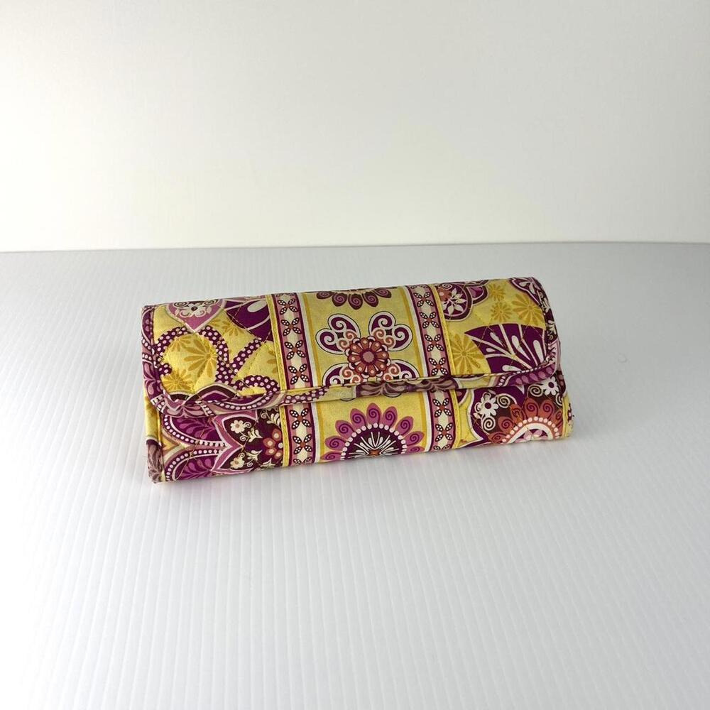Vera Bradley yellow orange and pink floral clutch / wallet purse removable strap